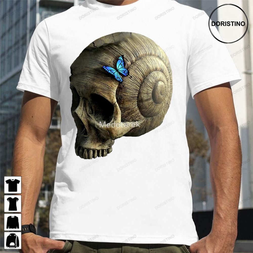 Old Skull Snail Ghost With Small Baterfly Awesome Shirts